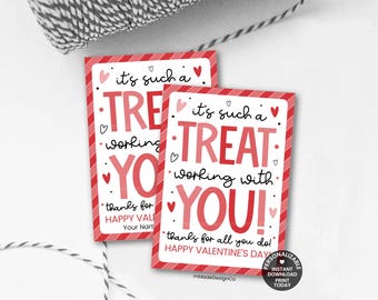 Such A Treat Working With You Valentine's Day Tags Personalizable Template Coworker Employee Appreciation Staff Team Gift Labels