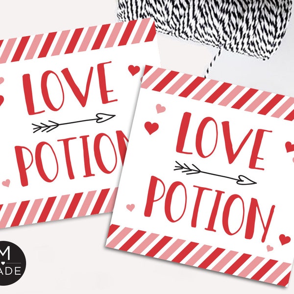 Love Potion Valentine's Day Tags, Water Bottles, Drink, Juice, Soda, Buffet Table, Valentine's Day Party, School Valentines, Printable, 3x3