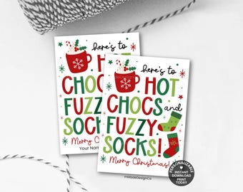Hot Chocs And Fuzzy Socks Gift Tags Personalizable Template Christmas Socks Labels Holiday Cocoa And Socks Hand Drawn Printable
