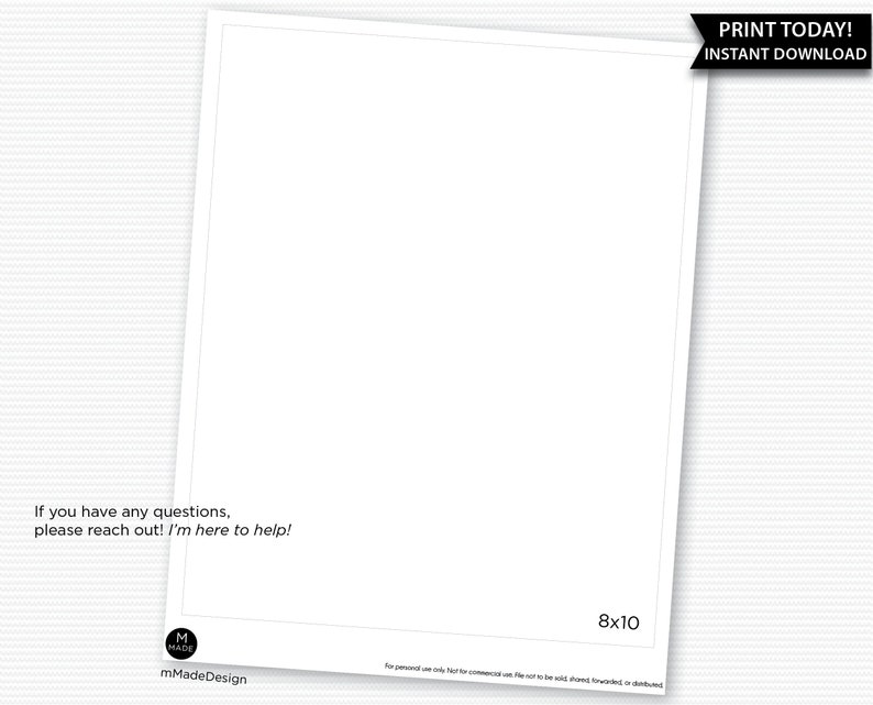 May include: Blank printable 8x10 inch template for a photo or design. The template has a white background and a thin black border.
