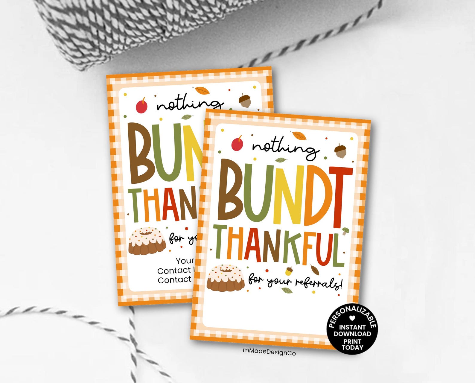 Fall Referral Marketing Gift Tags Personalizable Template Nothing Bundt ...
