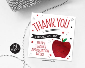 Teacher Appreciation Week, Thank You For All You Do, Teacher Gift Tags, Treat Tags, Teacher Thank You Tags, Apple, PTA, PTO, Teacher Tags