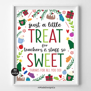 Kleine traktatie voor leraren en personeel zo lief vakantie waardering bord kerst bedankposter PTA PTO schoolpersoneel leraar waardering