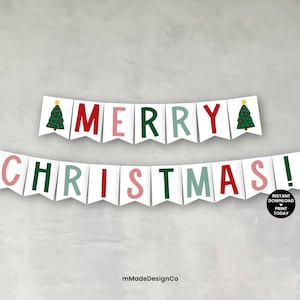 Merry Christmas Banner Printable Weihnachten Wandbehang Urlaub Dekorationen Urlaub Banner Wimpel DIY Weihnachtsdekor