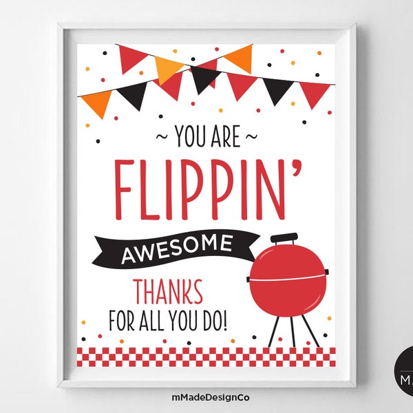 You Are Flippin' Awesome, Employee Thank You Sign, Company BBQ, Staff Cookout, Workplace Lunch, Employee Appreciation, Office Party Sign