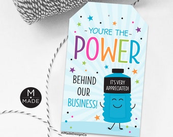 Sports Drink Appreciation Tags Personalizable Template You're The Power Behind Our Business Staff Thank You Tags Energy Drink Staff Office