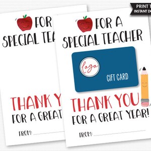 Teacher Gift Card Holder Printable For A Special Teacher Gift Card Teacher Appreciation Teacher Thank You End Of School Year Gifts PTA PTO