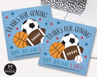 Hope You Had A Ball-tag, sportverjaardagstags, afdrukbaar, voetbal, basketbal, voetbal, honkbaltag, sportbedanktag, sportgunsttag