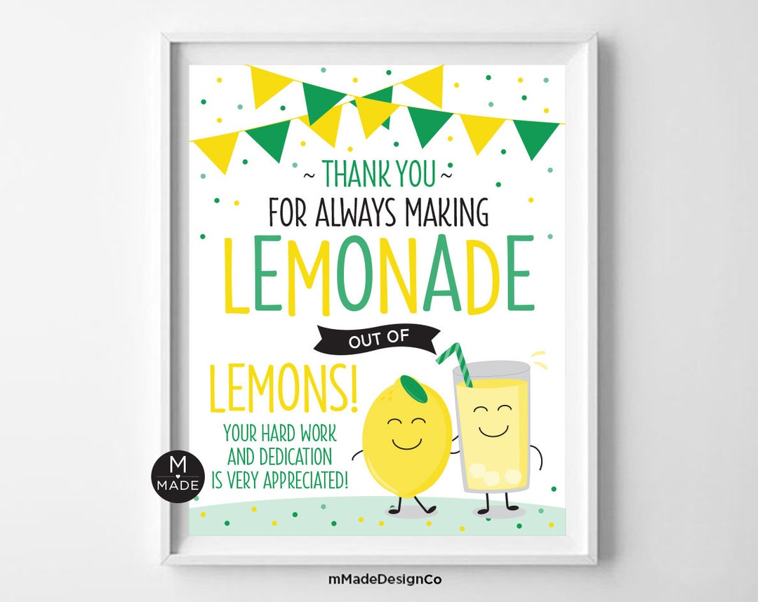 Making Lemonade Out of Lemons Thank You Sign, Employee Appreciation,lemonade, Staff Appreciation