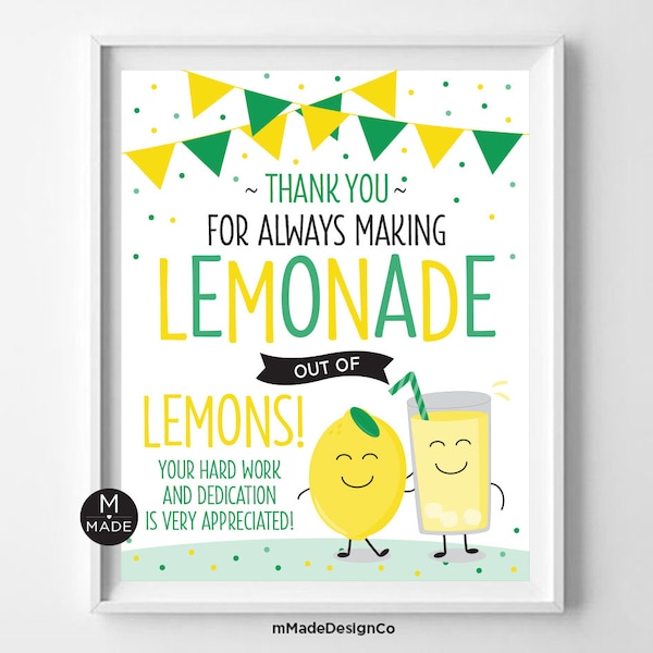 Making Lemonade Out Of Lemons Thank You Sign, Employee Appreciation,Lemonade, Staff Appreciation, Team Motivation, Summer Office Party Decor