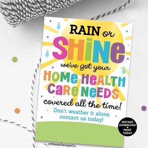 Home Health Marketing Tag Rain Or Shine Home Health Care Needs Covered Hat Sunglasses Sun Lotion Summer Home Health Referral Marketing Promo