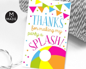 Pool Party Favor Tags Pool Birthday Thanks For Making My Party A Splash Tags Printable Personalizable Pool Birthday Tags Swimming Summer