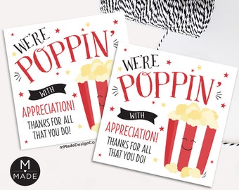 We&#39;re Poppin&#39; With Appreciation Thank You Tag  Employee Appreciation Tag Popcorn Gift Tag Team Motivation Office Staff Gift From Employer