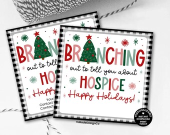 Christmas Hospice Marketing Tags Personalizable Template Hospice Care Holiday Tags Christmas Tree Cake Business Marketing Hospice Gift Tags