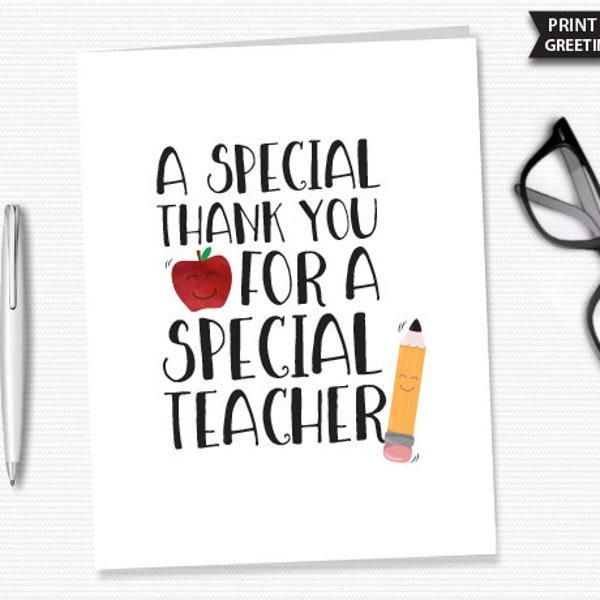 Special Thank You For A Special Teacher Card, Printable, Teacher Thank You, End Of Year Gift, Teacher Appreciation, Teacher Greeting Card