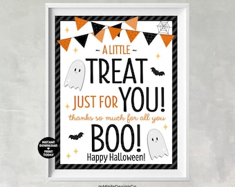 Halloween-Anerkennungsschild Leckerei für Sie Danke für alle, die Sie Boo Team Wertschätzung Lehrer Personal Danke Geist-Halloween-Leckereien Zeichen 20,3 x 25,4 cm