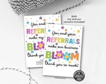 Spring Referral Marketing Gift Tags Personalizable Template Business Bloom Referrals Thank You Printable
