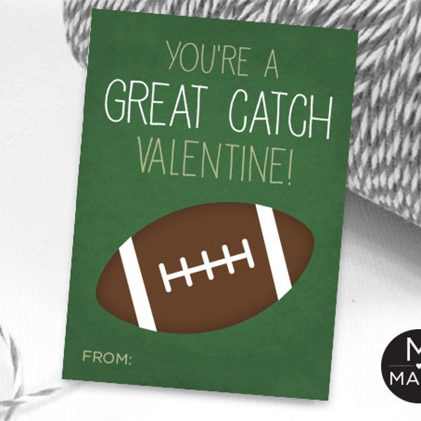 Football Valentine's Card, Football Valentines, Kids Valentine's Cards, Sports Valentines, Boys Valentines, Great Catch Valentine's Day Card