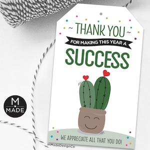 Etiquetas de agradecimiento para maestros Etiqueta de regalo suculenta Gracias por hacer de este año un éxito Semana de agradecimiento Planta de cactus Regalo para maestros PTA PTO