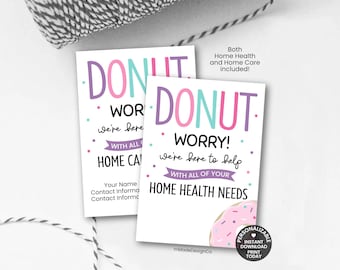 Home Health Marketing Tags Personalizable Template Donut Worry Home Care Hand Drawn Printable