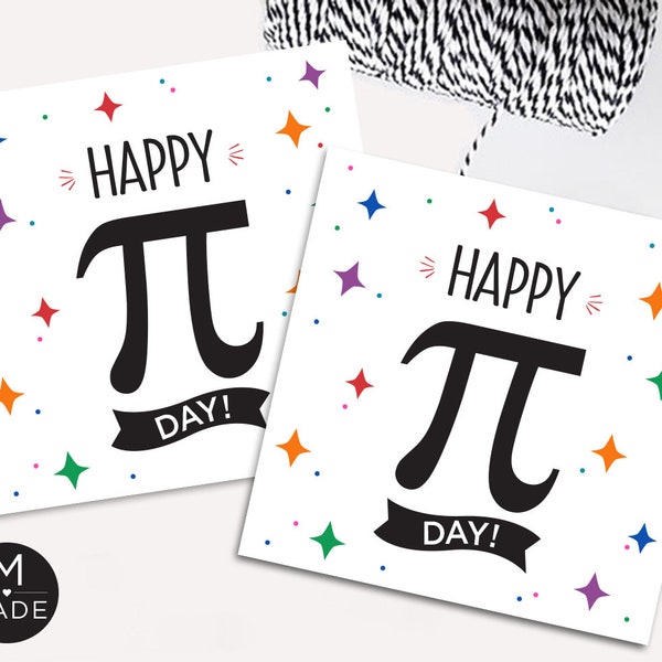 Happy Pi Day Tags, Math Teacher Gift Tags, Math Student Favor Tags, Cookie Tags, Instant Download, Printable, 2x2
