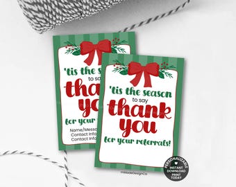 Holiday Referral Marketing Tags Personalizable Template Client Thank You For Your Referrals 'Tis The Season Christmas Referral Gift Tags