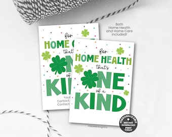 Atención médica domiciliaria única en su clase. Etiquetas de marketing para atención médica domiciliaria del Día de San Patricio. Plantilla personalizable. Promoción de marketing para atención domiciliaria de marzo.