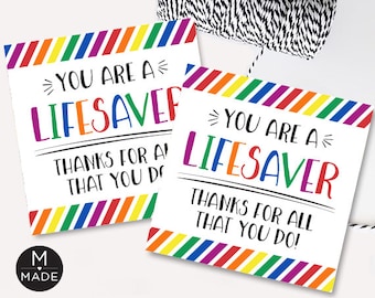 Printable You&#39;re A Lifesaver Tags, Lifesaver Favor Tags, Neighbor, Coworker, Office, Teacher, Volunteer, Thank You Tags, Lifesaver Gift Tags