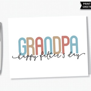 Tarjeta de felicitación imprimible para el Día del Padre, abuelo. Tarjeta del Día del Padre para el Abuelo. Descarga instantánea. Imprime hoy.