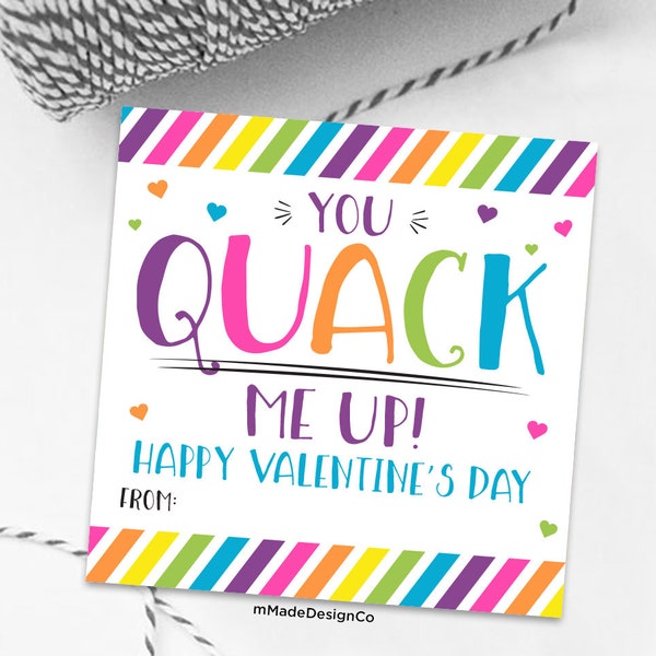 Duck Valentine's Day Gift Tags You Quack Me Up Rubber Duck Friend Classroom Preschool Kids Valentines Non-Candy Squish Toy Ducky Valentines