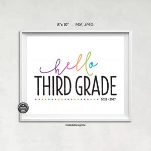 Hello Third Grade Sign 3rd Grade Personalizable Back To School Photo Prop Printable 8"x10"