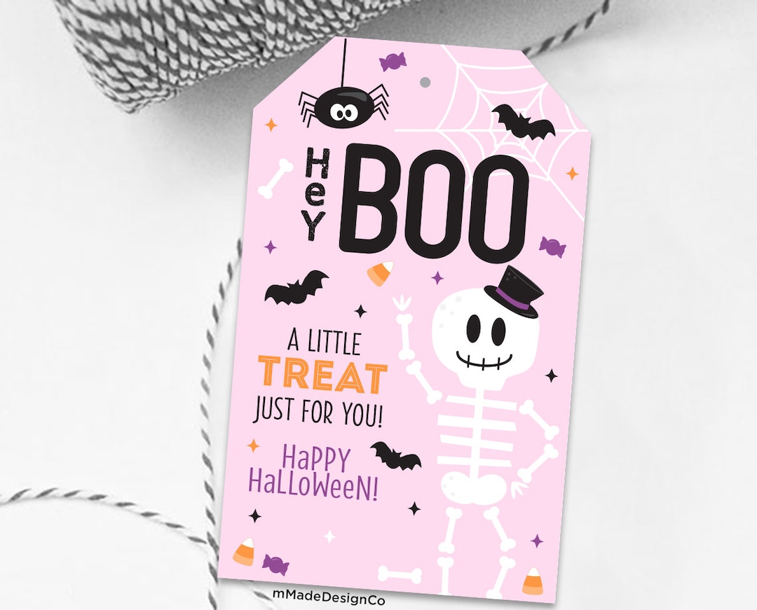 Hey Boo Skeleton Hey Boo Halloween Tags Pink Halloween Tags A Treat for You Skeleton Tag ...