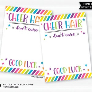 Carte d'attache-cheveux Cheer Hair, Don't care pour le sport, Motivation de l'équipe Cheer, Bonne chance pour l'équipe, Pom-pom girl, Attacher l'élastique ou l'élastique à cheveux