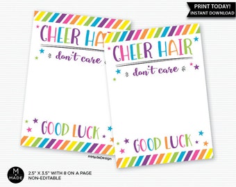 Cheer Hair Don't Care Hair Tie Card, Sports Good Luck, Cheer Team Motivation, Team Good Luck, Cheerleading, Attach Hair Tie or Hair Elastic