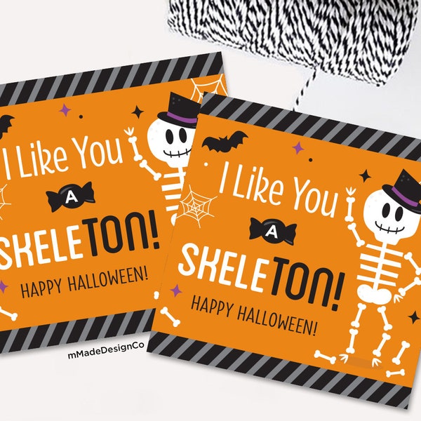 I Like You A SkeleTON Halloween Gift Tags Bones Kids Halloween Friend School Classroom Halloween Favor Tags Skeleton Gift Tags Printable