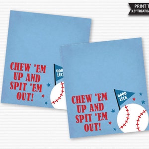 Chew &#39;Em Up And Spit &#39;Em Out, Sports Treat Bag Toppers, Team Encouragement, Sports Team Good Luck, Team Gift, Printable, Softball, Baseball
