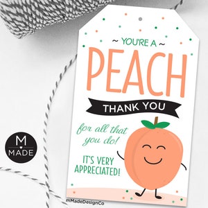 Tag di ringraziamento alla pesca Sei un dipendente di Peach Etichette regalo di apprezzamento Gommose alla frutta Insegnante d'ufficio Riconoscimento del personale Regali aziendali