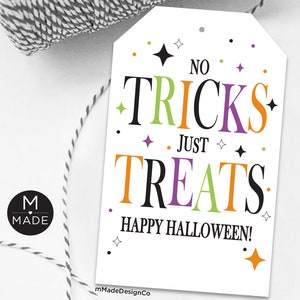 No Tricks Just Treats, Halloween Treat Tags, Printable, Halloween Gift ...