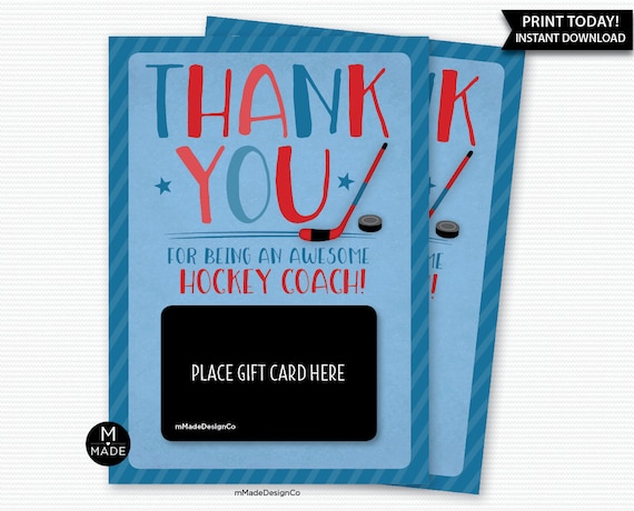 Ice Hockey Coach Gift Card Holder Printable End Of Season Thank You Gift For Hockey Coach Sports Instuctor Appreciation Gift Thanks Coach