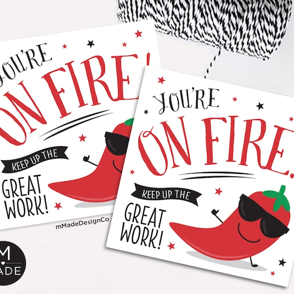 You're On Fire Tags, Employee Appreciation, Team Motivation, Recognition, Staff Thank You, Cinco De Mayo Chili Pepper,Fiesta Office Gift Tag