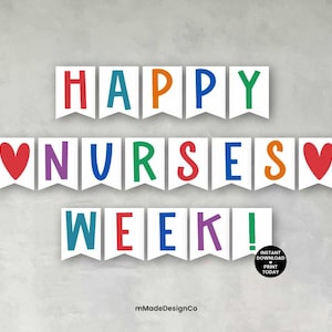 Happy Nurses Week Banner Printable Nurses Week Decoration Wall Hanging DIY Banner For Nurses Week