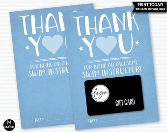 Swim Instructor Gift Card Holder Printable Swim Coach Thank You From Team End Of Season Gift Swimming Coach Appreciation Gift