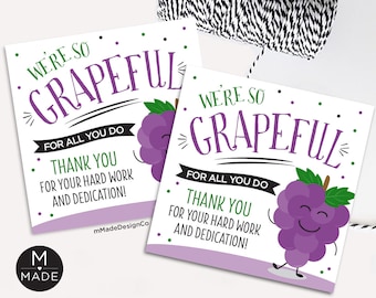 Grapeful For All You Do Appreciation Tag, Office Thank You Gift,Staff, Employee Appreciation, Team Recognition, Grapes, Grape Candy, Gummies