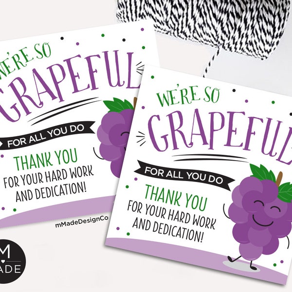 Grapeful For All You Do Appreciation Tag, Office Thank You Gift,Staff, Employee Appreciation, Team Recognition, Grapes, Grape Candy, Gummies