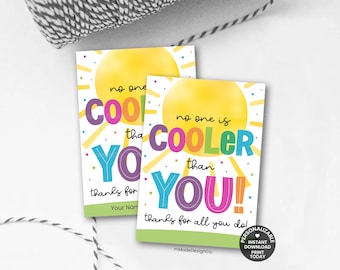 Summer Employee Appreciation Gift Tags Personalizable No One Is Cooler Than You Staff Thank You Team Coworker Printable