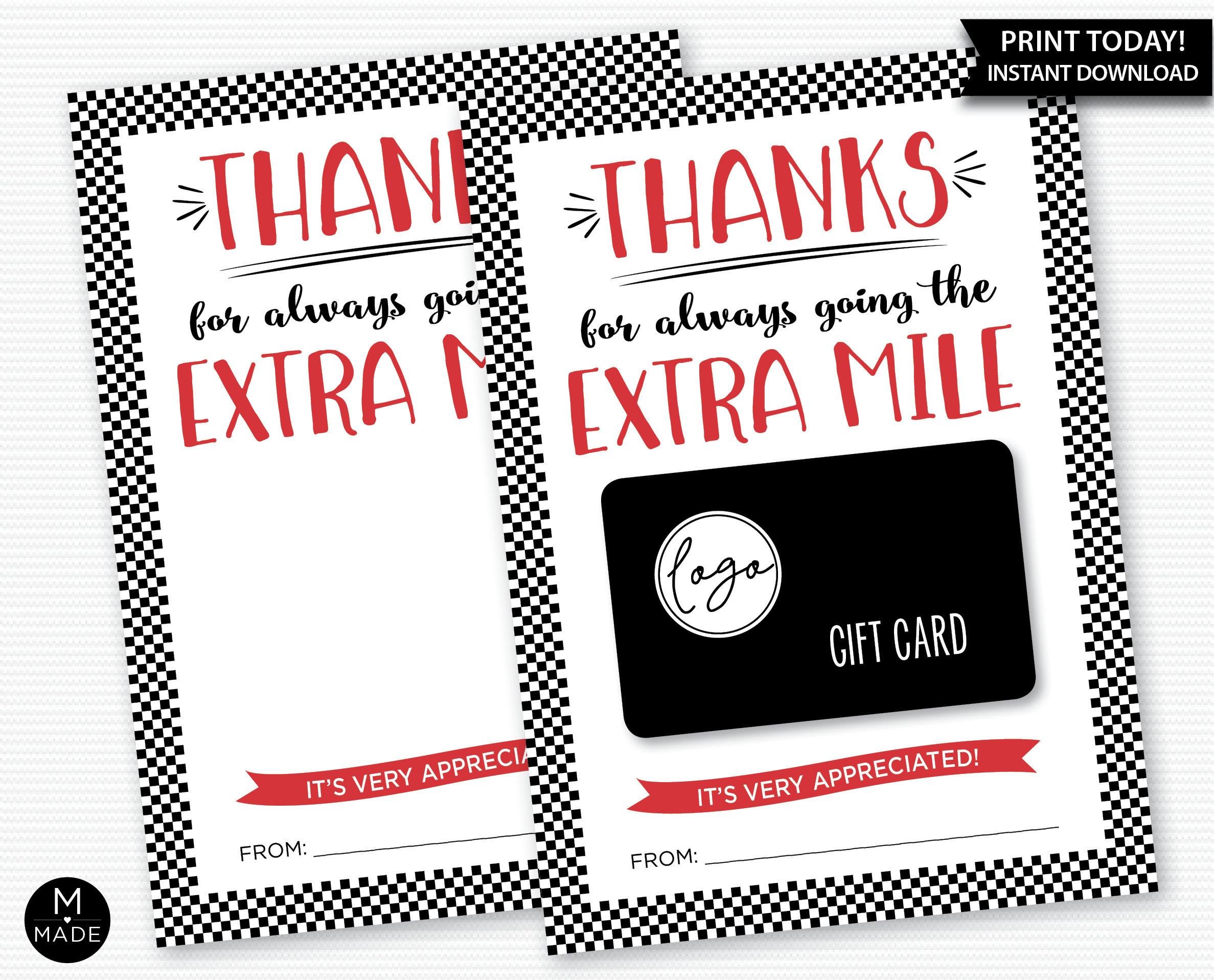 Thanks for Going the Extra Mile Gas Gift Card Holder Printable
