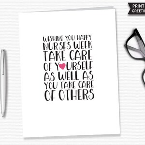 Nurses Week Greeting Card Printable Look After Yourself As Well As You Look After Others Nurse Card Nurse Appreciation Gift Instant Download