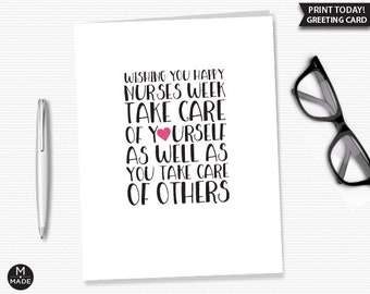 Nurses Week Greeting Card Printable, Look After Yourself As Well As You Look After Others, Nurse Card, Nurse Appreciation, Nurse Greeting