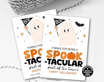 Halloween Wertschätzung Tags Personalisierbare Vorlage Mitarbeiter Wertschätzung Geist Spook-tacular Teil der Team Wertschätzung Personal Vielen Dank