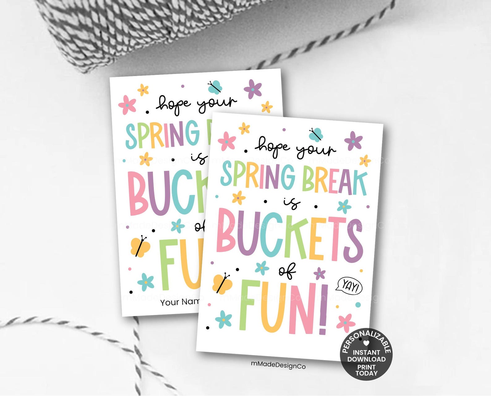 Buckets of Fun Spring Break Tags Personalizable Template School ...